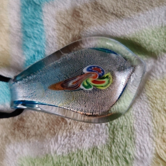 1. Made in Italy Murano Glass Necklace on Leather Cord - Picture 1 of 4